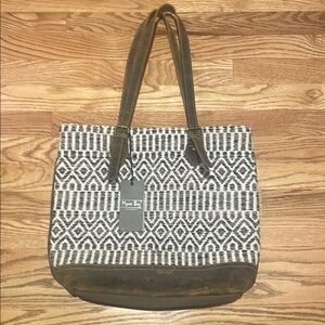 Myra Bag Geometric Black and White Tote with Suede Accents